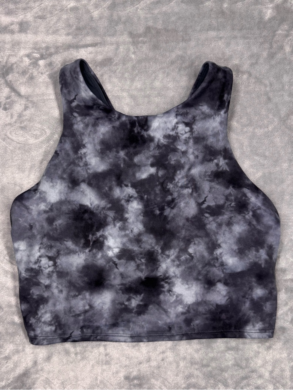 Athleta Black and‎ Gray Tie-Dye High-Neck Sports Bra